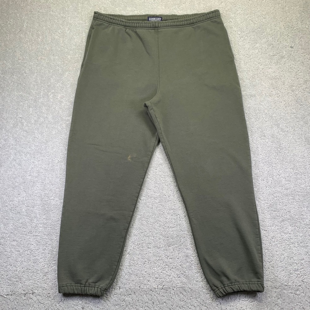 Vintage Lands End Womens Sweatpants Size Large Green‎ Faded Joggers Drawstring